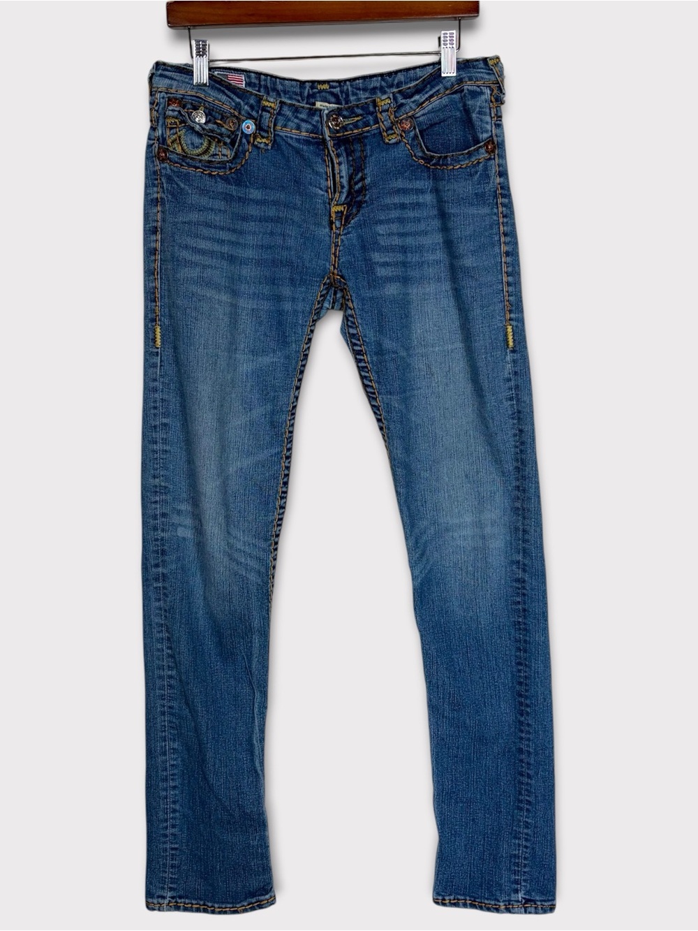 Y2k 2000s True Religion Billy Super T Jeans 31 Thick Stitch Low Rise Straight